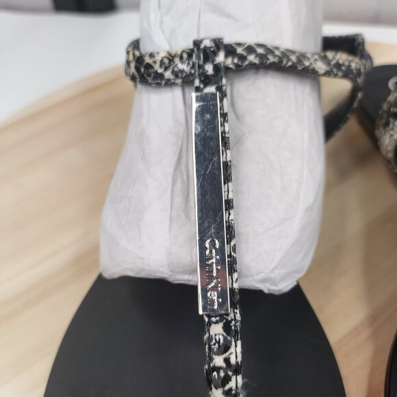 Calvin Klein Samira Snakeskin Black Strappy Silver Accent Sandals Women US 8 - Picture 4 of 13